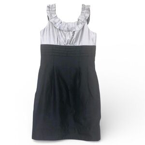 Jessica Howard Cocktail Dress 6P Petite Black Silver Ruffle Neck Side Zip Pocket